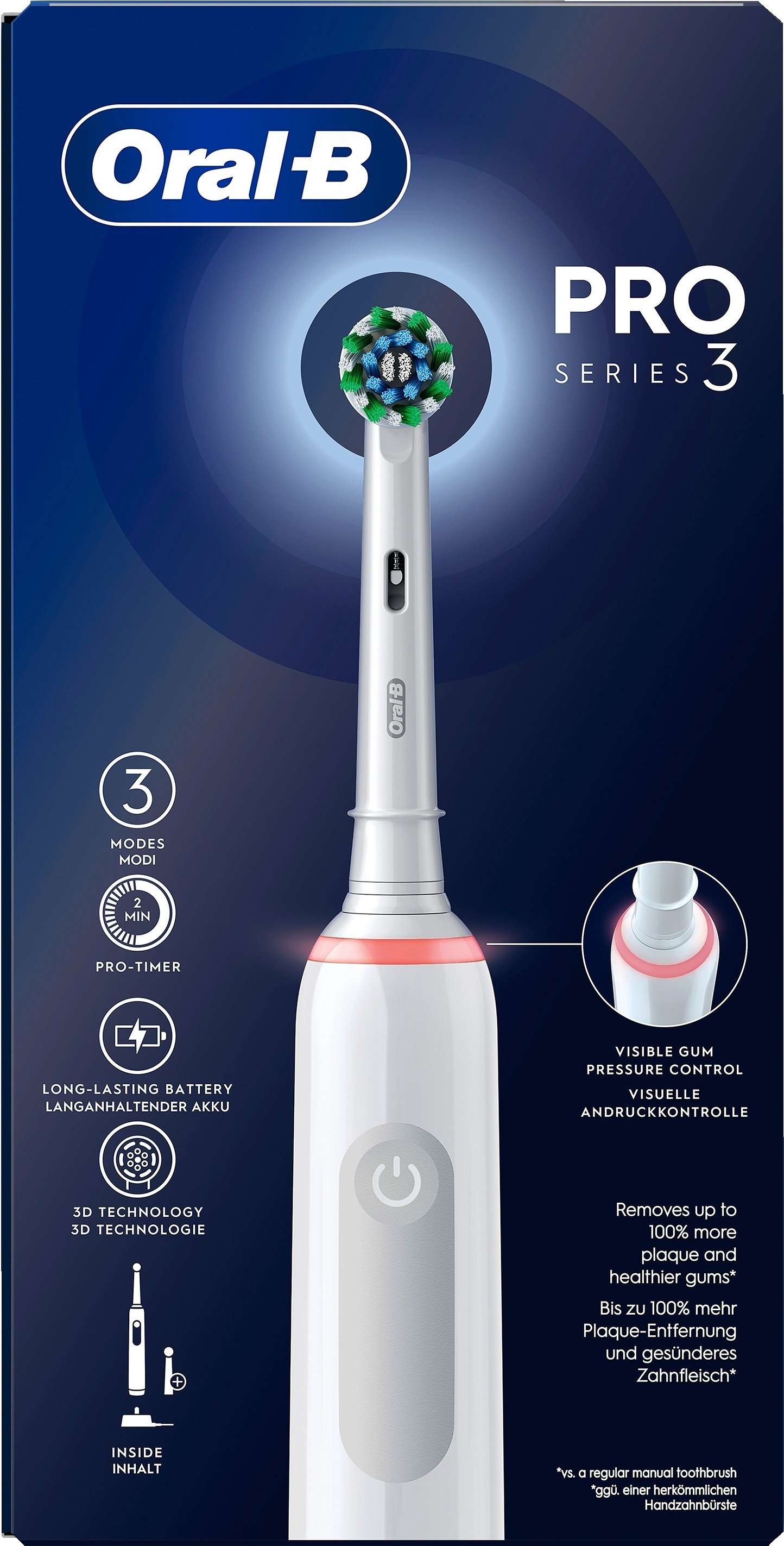 Köp Oral-B Pro 3 Vit Eltandborste, 2 Cross-Action | Apohem